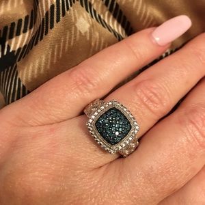 Sterling silver ring w blue green center, sz 6.5